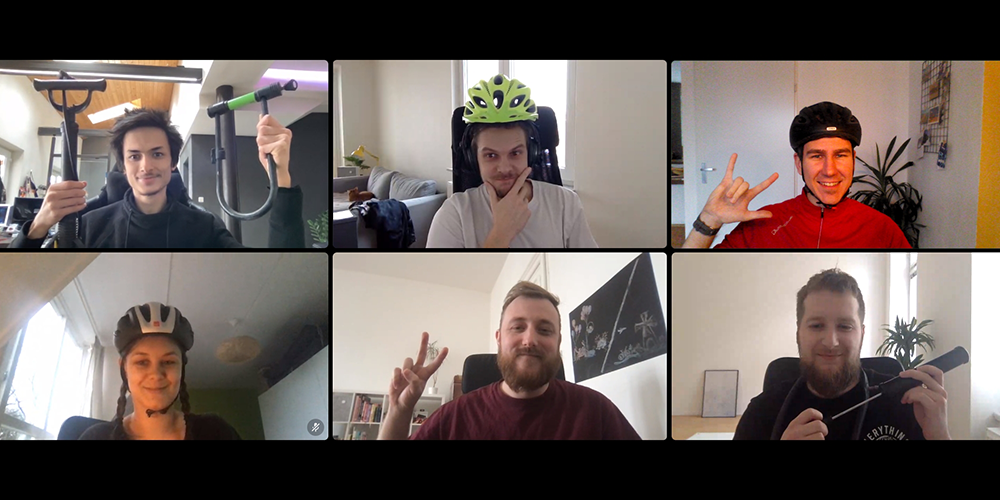 A group of bike enthusiasts having an online meeting