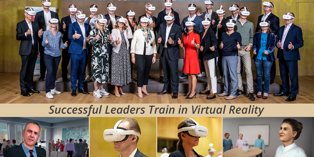 A business team using virtual reality